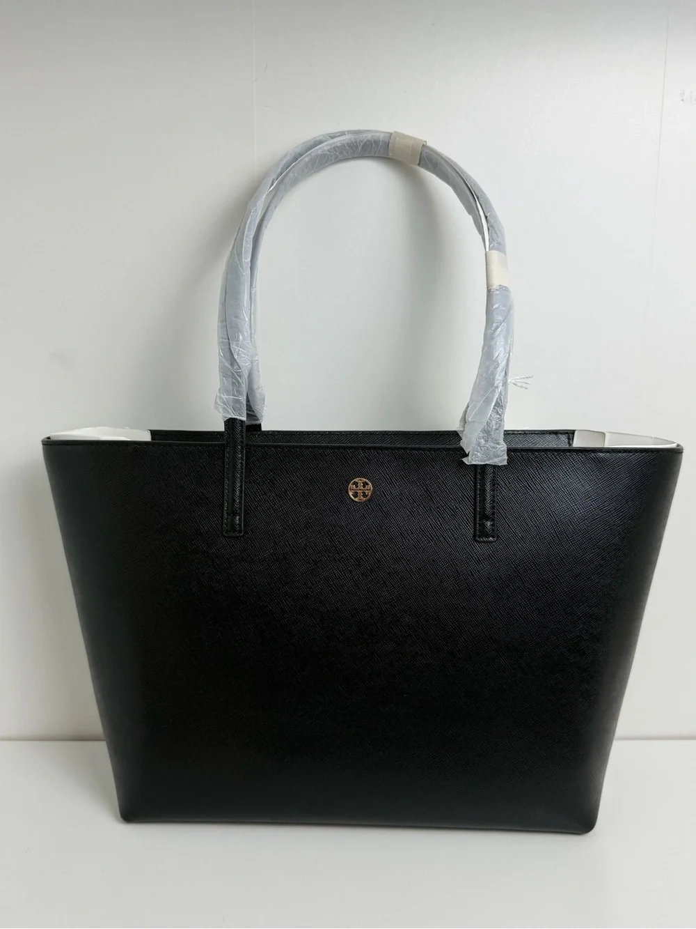 Tory Burch Black Leather Tote with Gold Logo